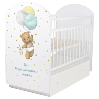 Кровать детская Indigo My Sleepy маятник, ящик белый мишка