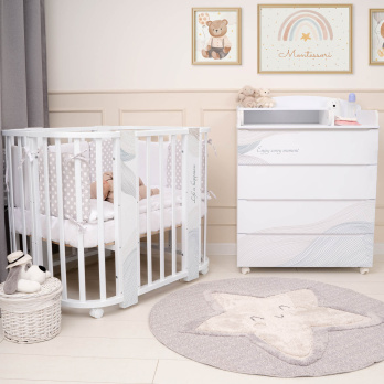 Комод Indigo Green Line 800/4 ЛДСП, МДФ с узким пеленальным столиком белый с принтом