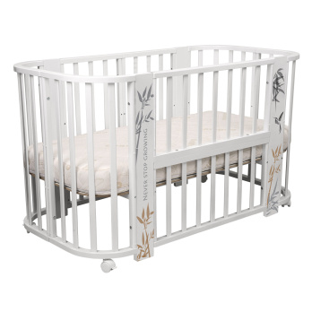 Кровать детская "Indigo "Green Line" 5 в 1 с поперечным маятником белый с принтом