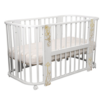 Кровать детская "Indigo "Green Line" 5 в 1 с поперечным маятником белый с принтом