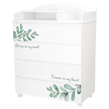 Комод Indigo Green Line 800/4 ЛДСП, МДФ с узким пеленальным столиком белый с принтом