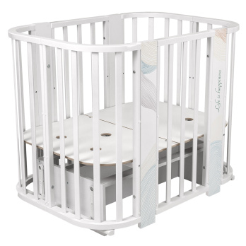 Кровать детская "Indigo "Green Line" 5 в 1 с поперечным маятником белый с принтом