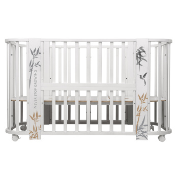 Кровать детская "Indigo "Green Line" 5 в 1 с поперечным маятником белый с принтом