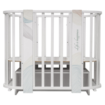 Кровать детская "Indigo "Green Line" 5 в 1 с поперечным маятником белый с принтом