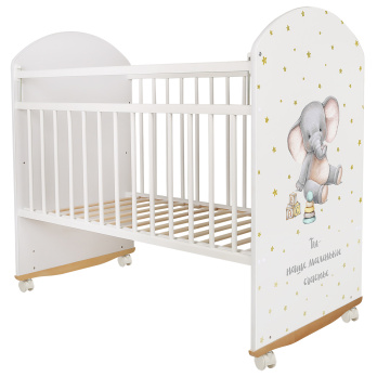 Кровать детская Indigo My Sleepy (фигур.спин., колесо-качалка) белый слоник
