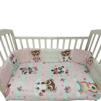 Комплект в кроватку 6 предметов Indigo Малыши (подушечки) перкаль розовый совята