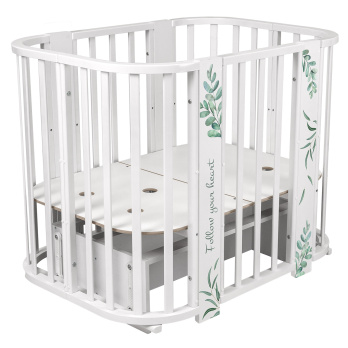 Кровать детская "Indigo "Green Line" 5 в 1 с поперечным маятником белый с принтом
