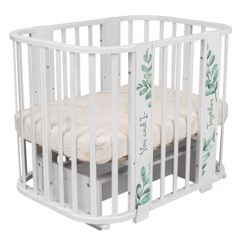 Кровать детская "Indigo "Green Line" 5 в 1 с поперечным маятником белый с принтом