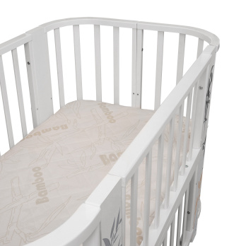 Кровать детская "Indigo "Green Line" 5 в 1 с поперечным маятником белый с принтом