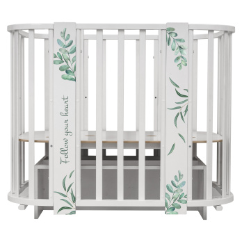 Кровать детская "Indigo "Green Line" 5 в 1 с поперечным маятником белый с принтом