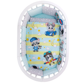 Комплект в кроватку 6 предметов Indigo Малыши (подушечки) перкаль голубой пилоты