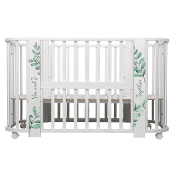Кровать детская "Indigo "Green Line" 5 в 1 с поперечным маятником белый с принтом