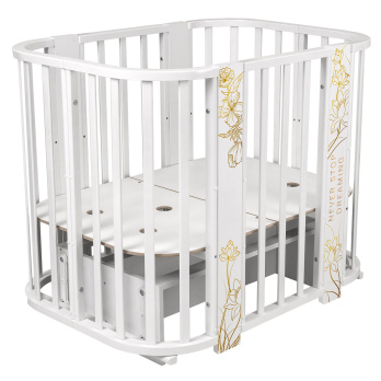 Кровать детская "Indigo "Green Line" 5 в 1 с поперечным маятником белый с принтом