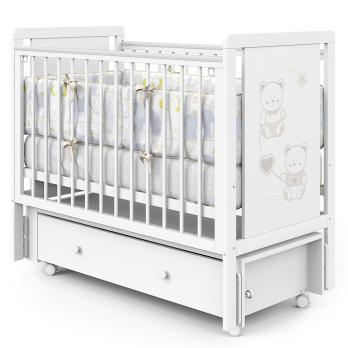 Кровать детская Indigo Happy Friends маятник на колесах, ящик 