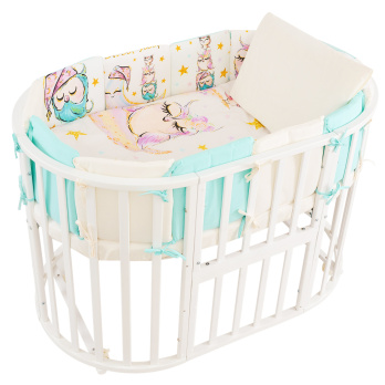 Комплект в кроватку 6 предметов Indigo Малыши (подушечки) перкаль бирюзовый совята