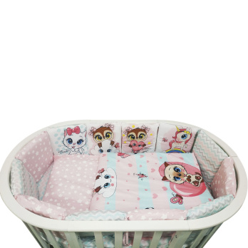 Комплект в кроватку 6 предметов Indigo Малыши (подушечки) перкаль розовый совята