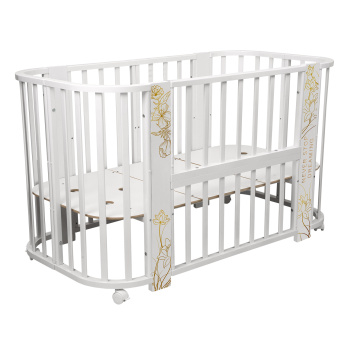 Кровать детская "Indigo "Green Line" 5 в 1 с поперечным маятником белый с принтом