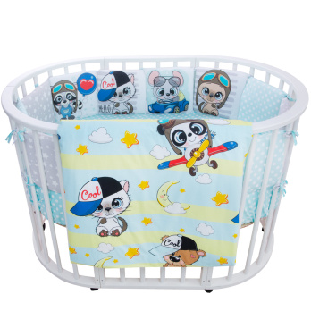 Комплект в кроватку 6 предметов Indigo Малыши (подушечки) перкаль голубой пилоты