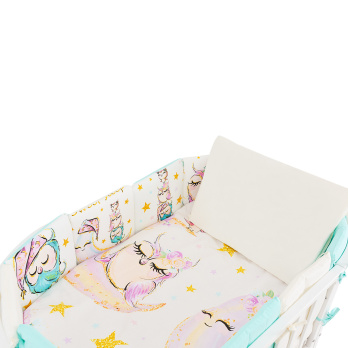 Комплект в кроватку 6 предметов Indigo Малыши (подушечки) перкаль бирюзовый совята