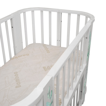 Кровать детская "Indigo "Green Line" 5 в 1 с поперечным маятником белый с принтом