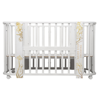 Кровать детская "Indigo "Green Line" 5 в 1 с поперечным маятником белый с принтом