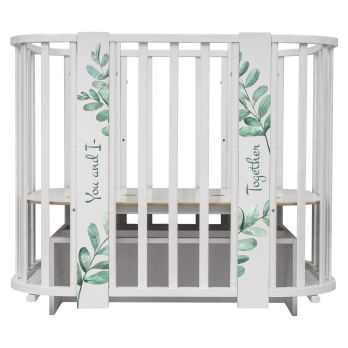 Кровать детская "Indigo "Green Line" 5 в 1 с поперечным маятником белый с принтом