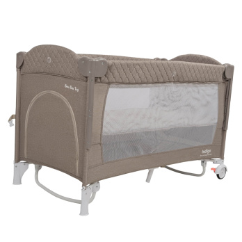 Кровать-манеж Indigo BON-BON TOY c маятником, (2 уровня) бежевый