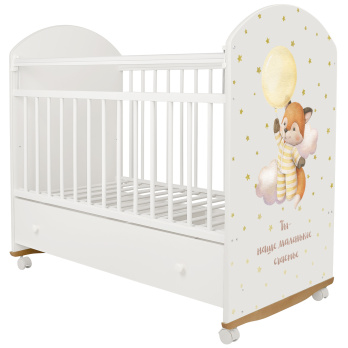Кровать детская Indigo My Sleepy (фигур.спин., колесо-качалка, ящик) белый лисичка