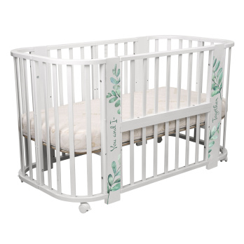 Кровать детская "Indigo "Green Line" 5 в 1 с поперечным маятником белый с принтом