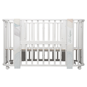 Кровать детская "Indigo "Green Line" 5 в 1 с поперечным маятником белый с принтом