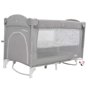 Кровать-манеж Indigo BON-BON TOY c маятником, (2 уровня) серый