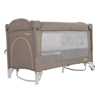 Кровать-манеж Indigo BON-BON TOY c маятником, (2 уровня) бежевый