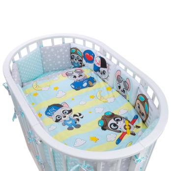 Комплект в кроватку 6 предметов Indigo Малыши (подушечки) перкаль голубой пилоты