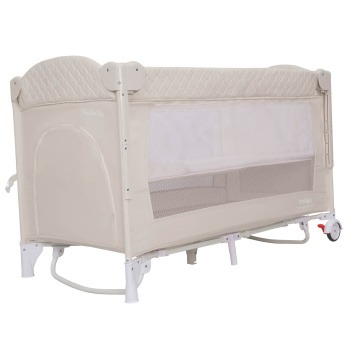 Кровать-манеж Indigo BON-BON TOY c маятником, (2 уровня) бежевый