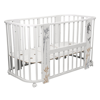 Кровать детская "Indigo "Green Line" 5 в 1 с поперечным маятником белый с принтом