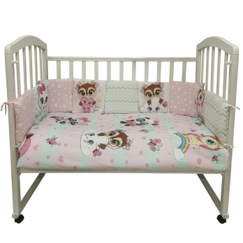 Комплект в кроватку 6 предметов Indigo Малыши (подушечки) перкаль розовый совята