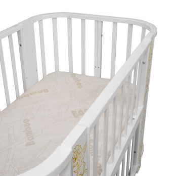 Кровать детская "Indigo "Green Line" 5 в 1 с поперечным маятником белый с принтом