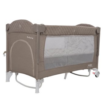 Кровать-манеж Indigo BON-BON TOY c маятником, (2 уровня) бежевый