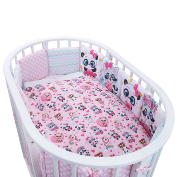 Комплект в кроватку 6 предметов Indigo Малыши (подушечки) перкаль розовый пандочки