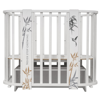 Кровать детская "Indigo "Green Line" 5 в 1 с поперечным маятником белый с принтом