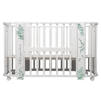 Кровать детская "Indigo "Green Line" 5 в 1 с поперечным маятником белый с принтом