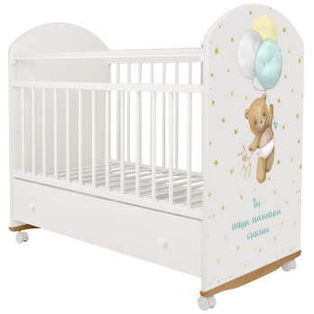 Кровать детская Indigo My Sleepy (фигур.спин., колесо-качалка, ящик) белый мишка