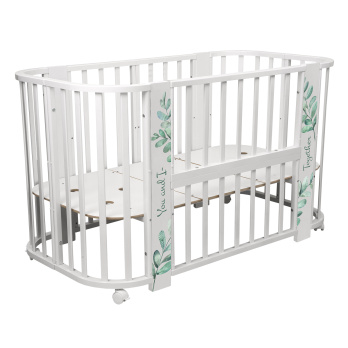 Кровать детская "Indigo "Green Line" 5 в 1 с поперечным маятником белый с принтом