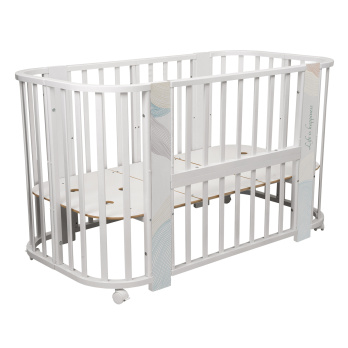 Кровать детская "Indigo "Green Line" 5 в 1 с поперечным маятником белый с принтом