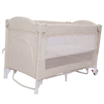Кровать-манеж Indigo BON-BON TOY c маятником, (2 уровня) бежевый